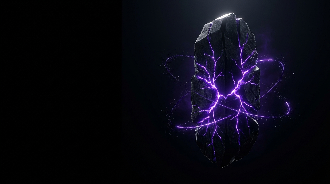 A crystalline core charged with violet energy — a successful trajectory distilled into a solid, versioned skill
